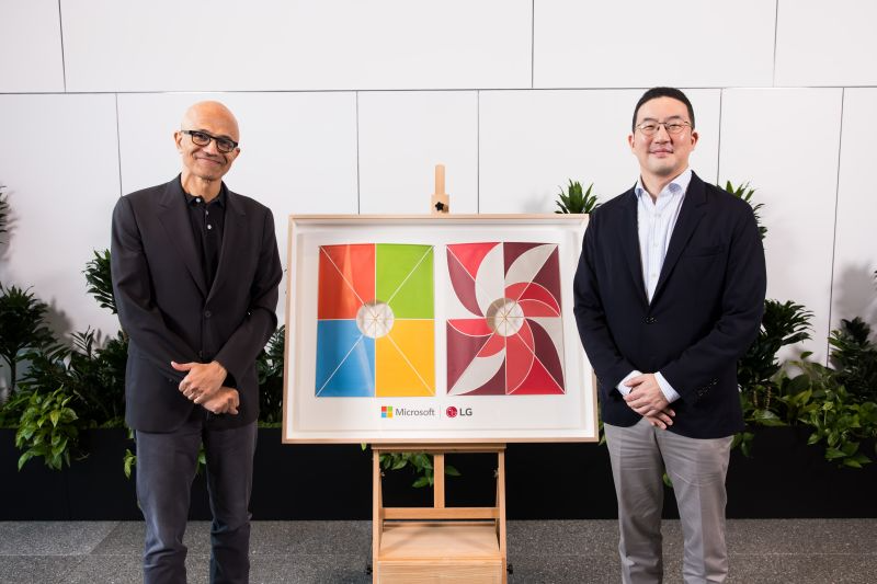 구광모 LG그룹 회장과 사티아 나델라 MS 최고경영자(CEO). 사진=LG