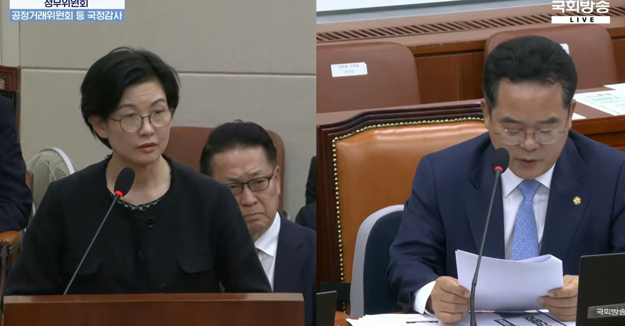 조주연 홈플러스 대표가 민병덕 더불어민주당 의원 질의에 답하고 있다. /사진=국회방송 유튜브 갈무리