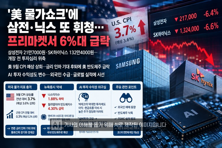 '美 물가쇼크'에 삼전·닉스 또 휘청…프리마켓서 6%대 급락