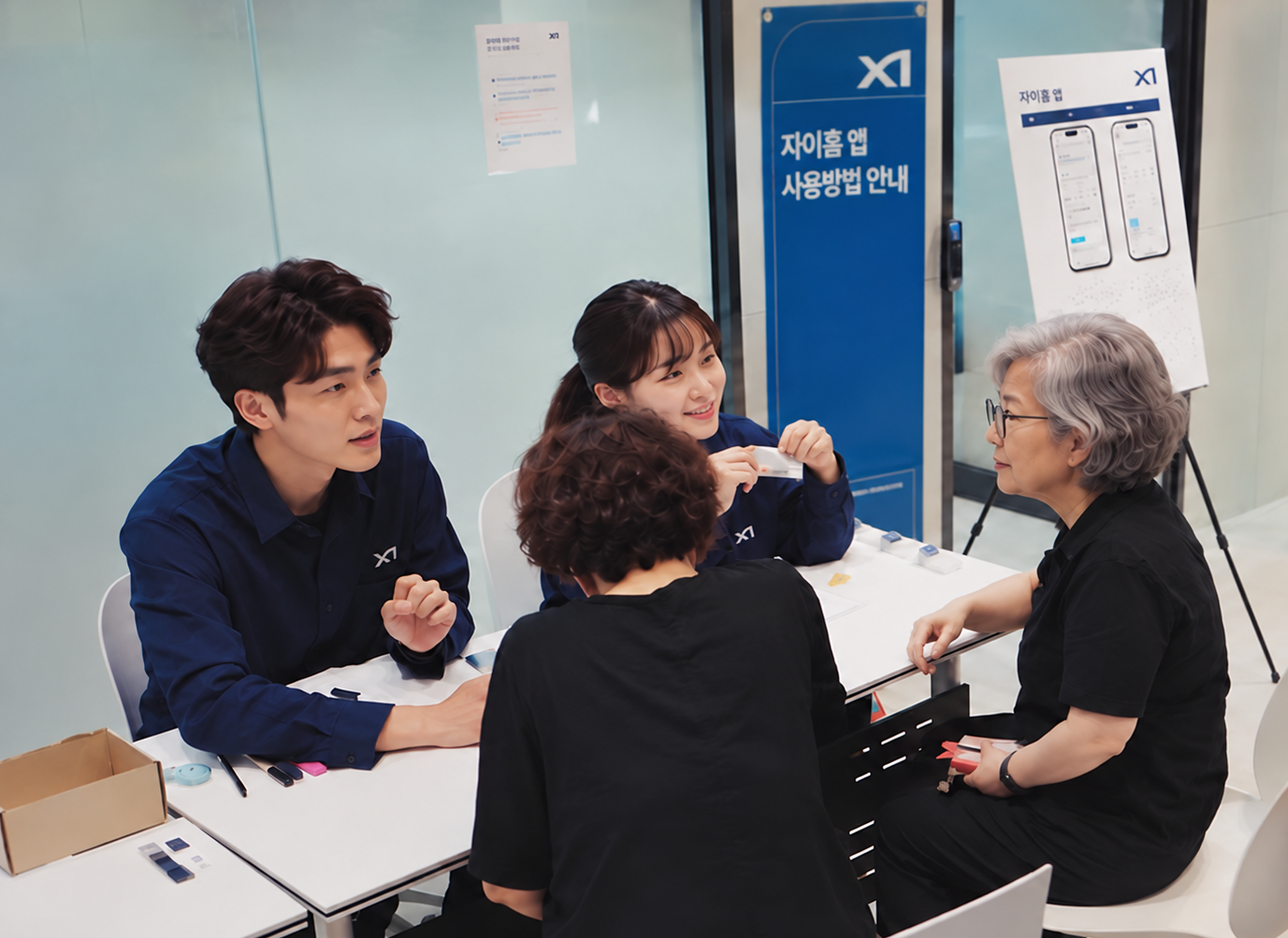 GS건설 직원이 ‘자이 시니어 온보딩’ 행사를 통해 입주민에게 자이홈 활용법을 설명하는 모습. /사진제공=GS건설