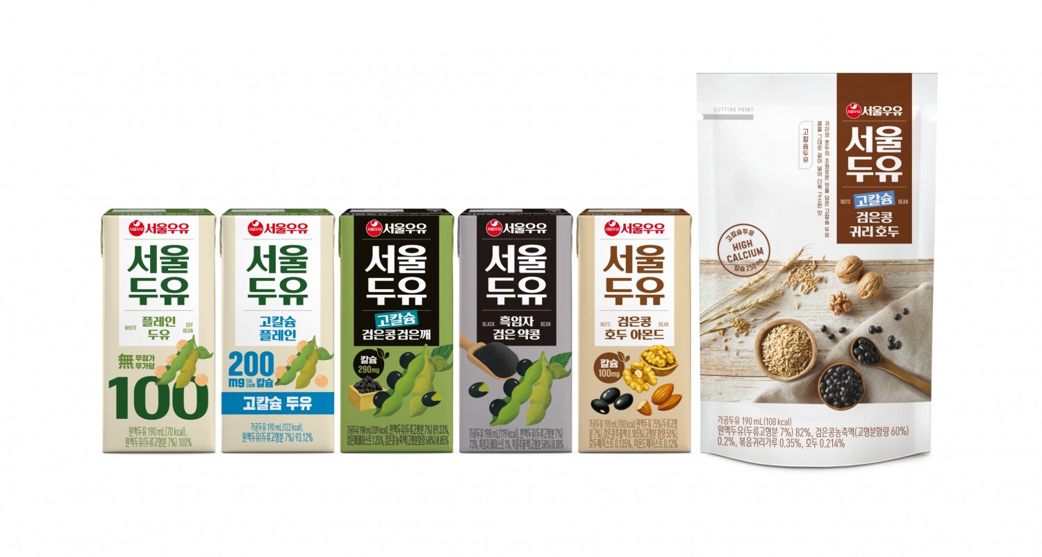 새롭게 패키지 리뉴얼을 진행한 서울두유 제품 라인업. /사진=서울우유