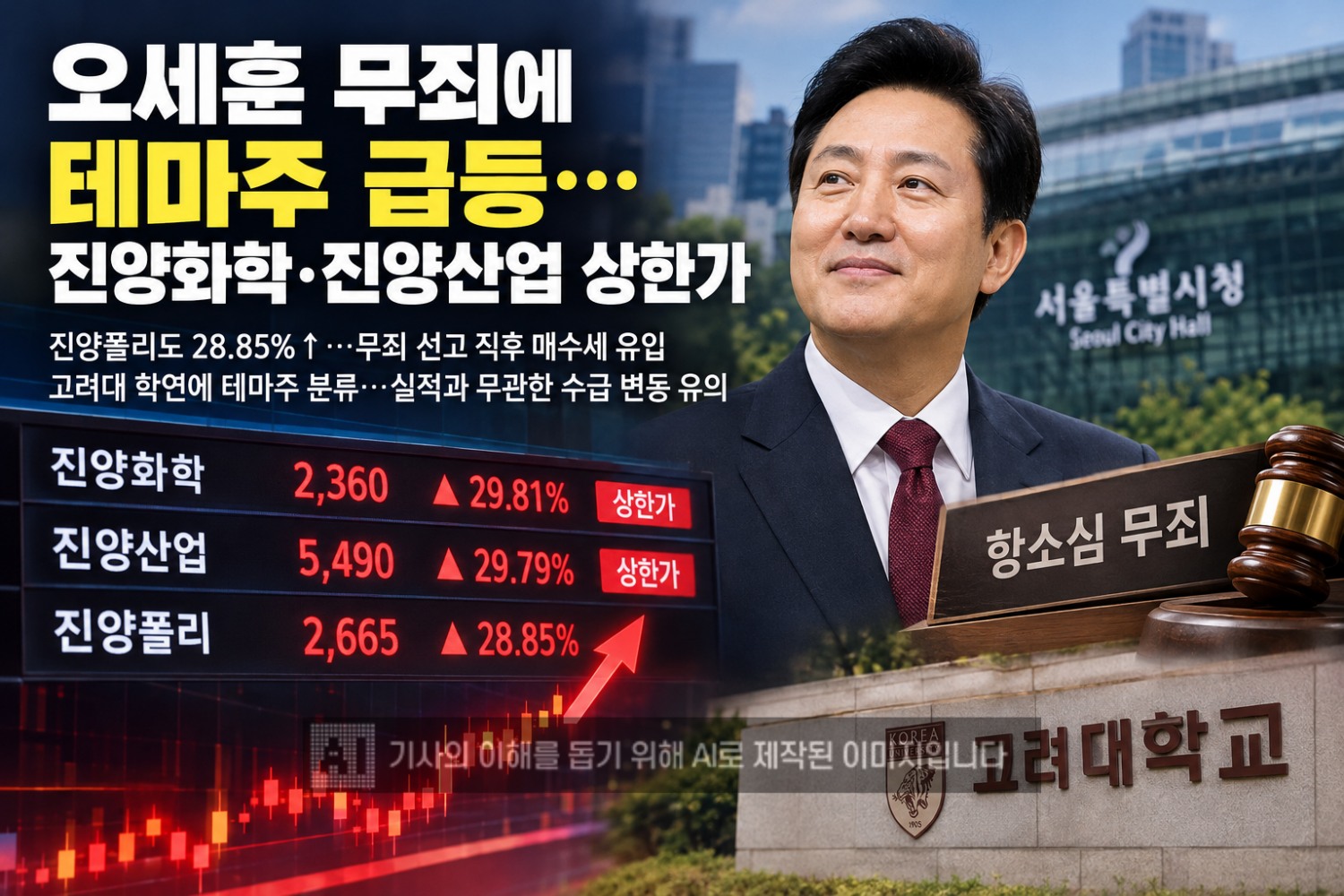 오세훈 무죄에 테마주 급등…진양화학·진양산업 상한가