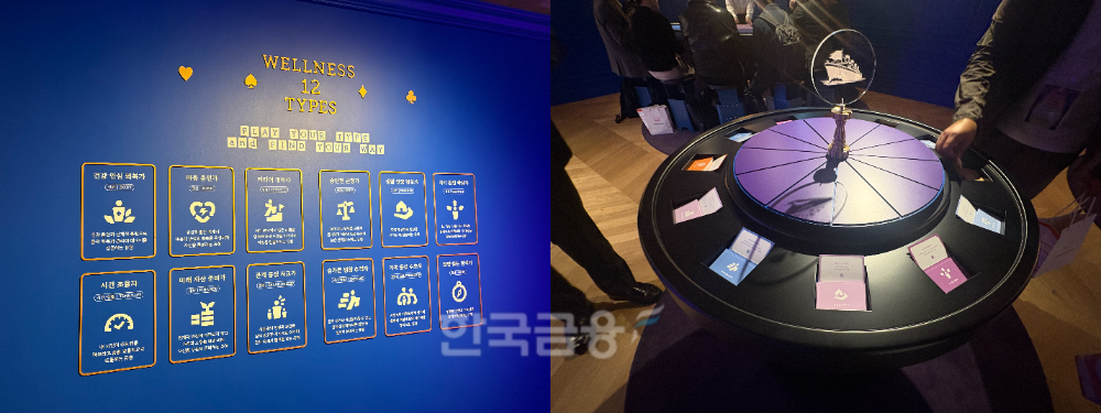 '웰니즈 크루즈 한남' 카지노 공간에서 마련된 웰니스 12가지 유형표와 카드./사진=전하경 기자