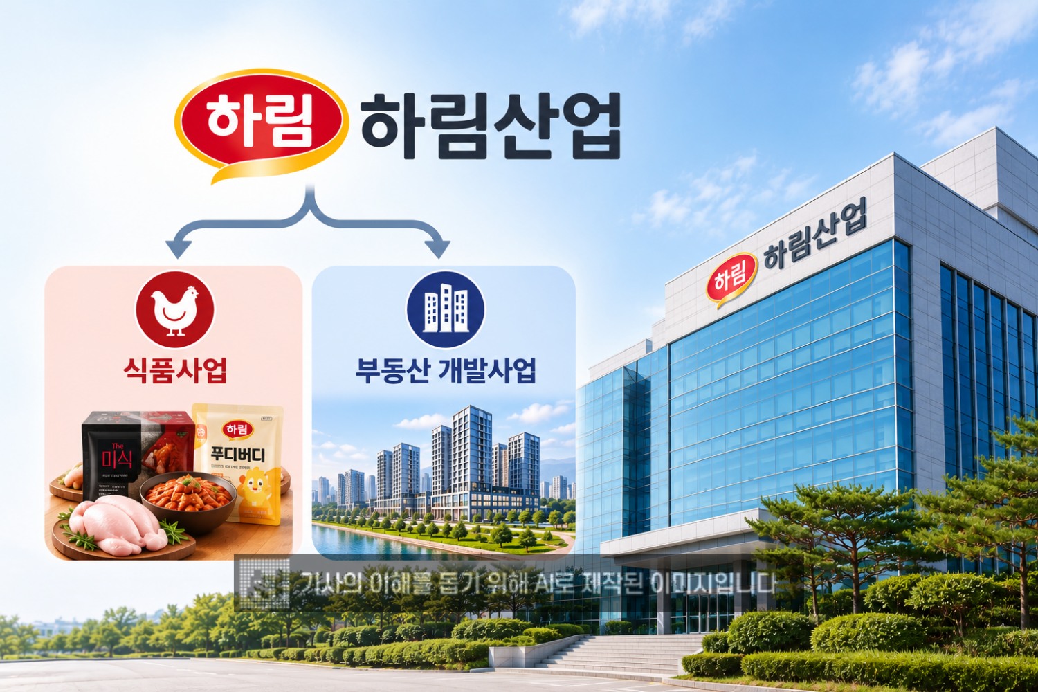 하림산업이 식품사업부문을 인적분할해 부동산 개발사업과 분리하는 사업 구조 개편을 추진했다. /사진=생성형 AI