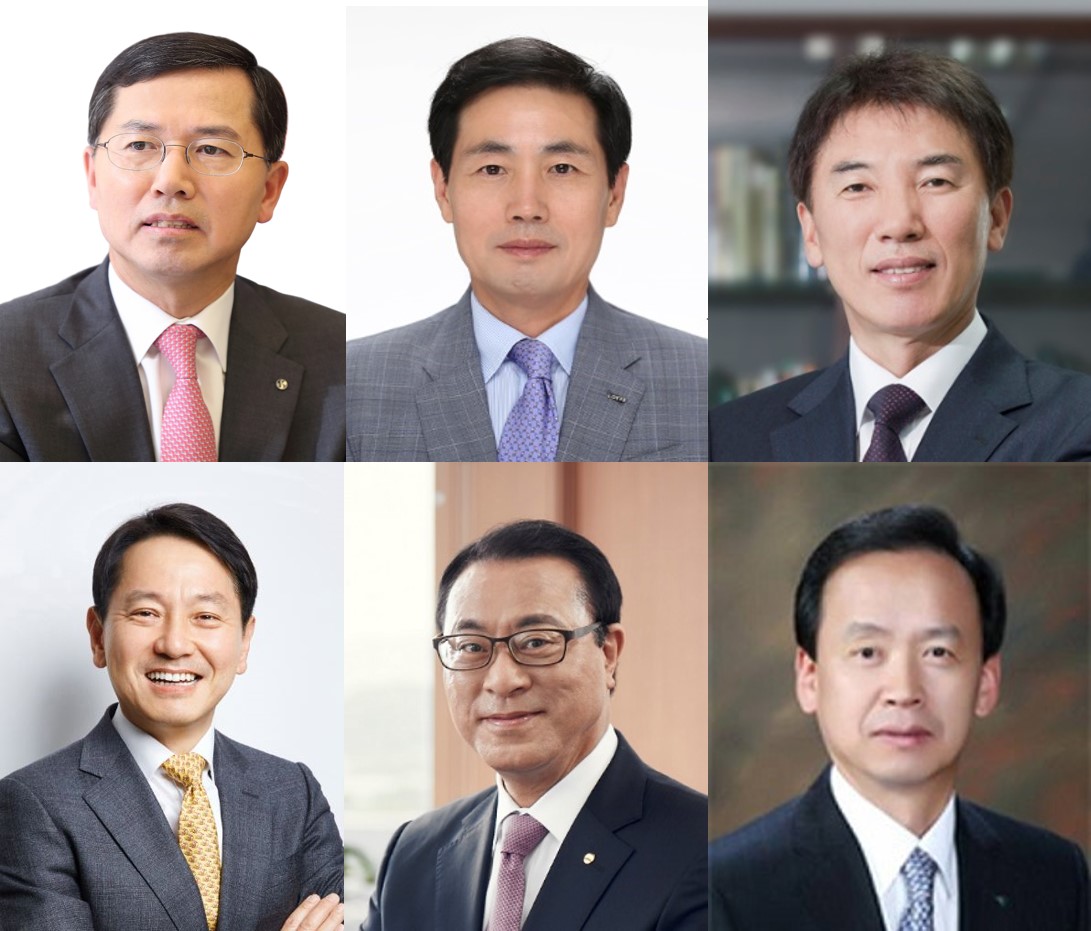 △(왼쪽 위부터 시계방향으로) 임영진 신한카드 사장, 김창권 롯데카드 사장, 채종진 BC카드 사장, 원기찬 삼성카드 사장, 유구현 우리카드 사장, 정수진 하나카드 사장