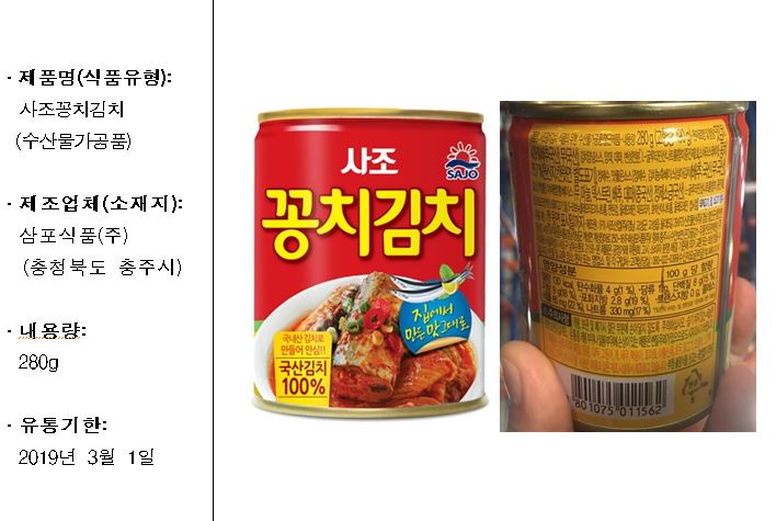 유통기한이 초과된 원료를 사용하다 적발된 ‘사조꽁치김치’.식약처 제공