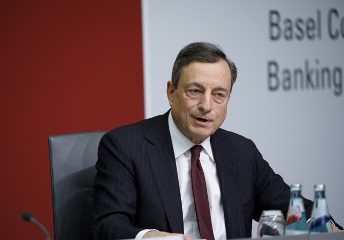  7일 열린 바젤은행감독위원회 회의에서 마리오 드라기 유럽중앙은행(ECB) 총재가 발언하고 있다./사진제공=금융감독원