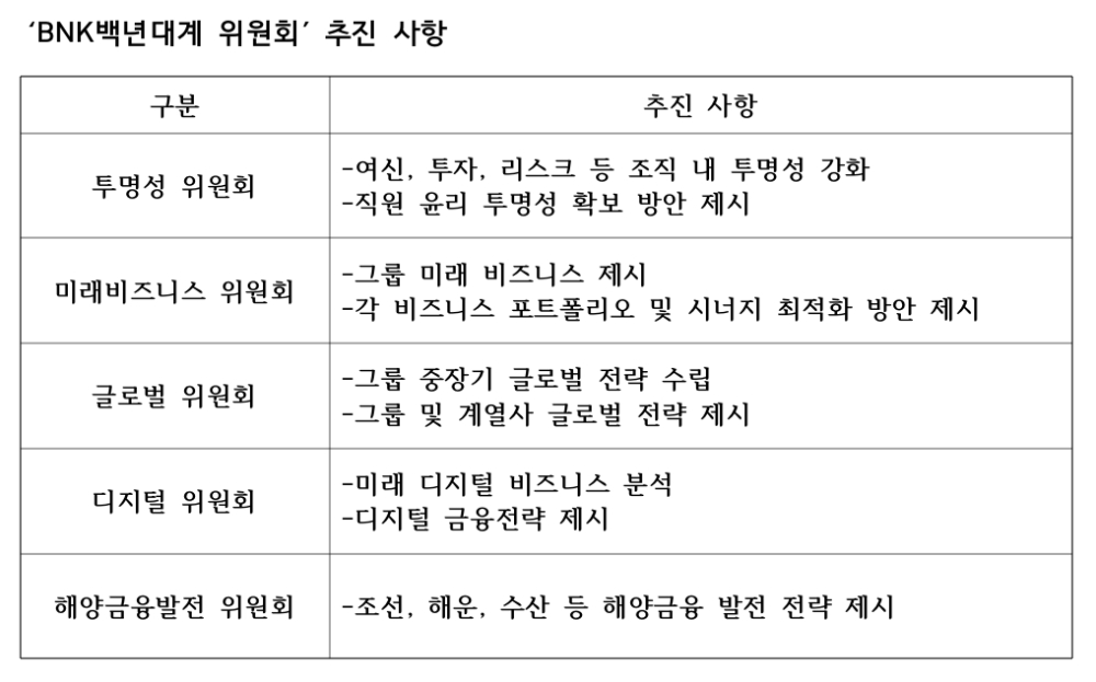 △BNK백년대계 위원회 추진 사항/ 자료=BNK금융지주