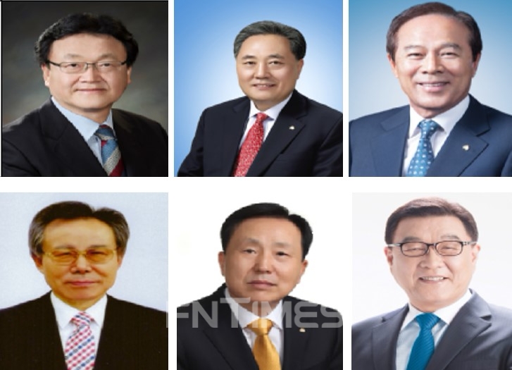 △제17대 새마을금고중앙회 회장 후보자 6명. (왼쪽부터 시계방향으로) 김영재, 박차훈, 이계명, 박해도, 이순수, 김승재 후보./사진=중앙선거관리위원회