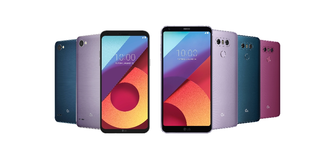 △ G G6 모로칸 블루, 라벤더 바이올렛, 라즈베리 로즈 색상(우측)과 LG Q6 모로칸 블루, 라벤더 바이올렛 색상