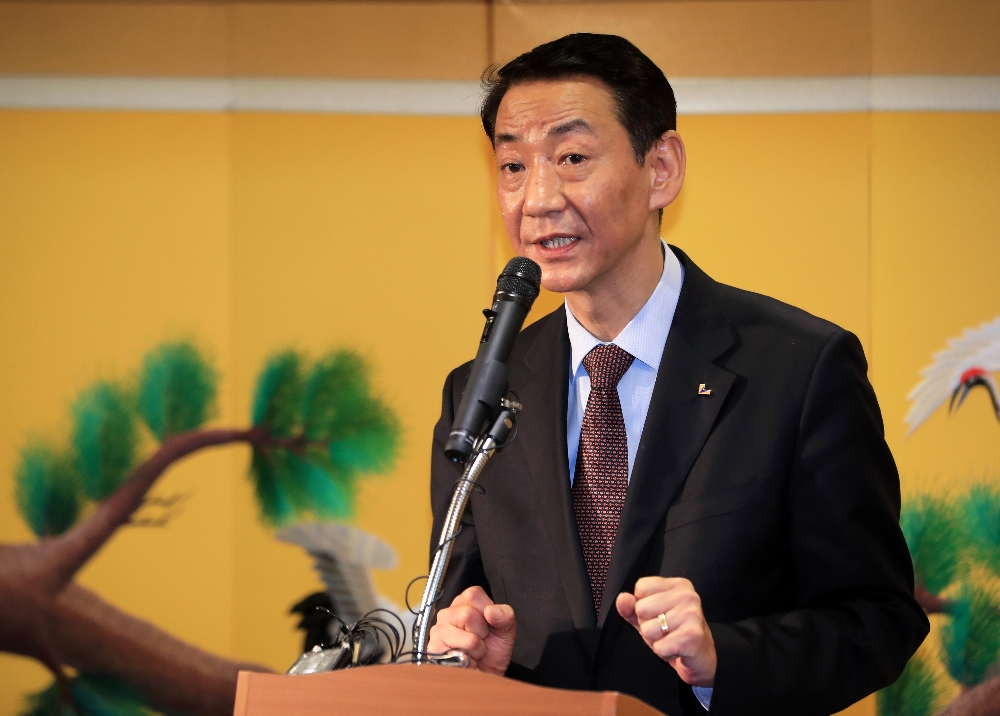 5일 오전 서울 여의도의 한 음식점에서 열린 취임 기자간담회에서 권용원 제4대 금융투자협회장이 취임사를 하고 있다./사진=금융투자협회