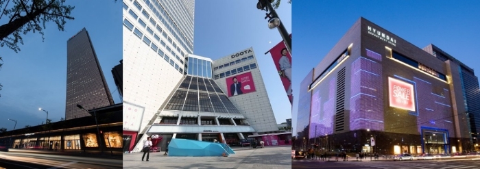 (좌측부터) 한화 갤러리아63, 두타면세점, 현대백화점 무역센터점