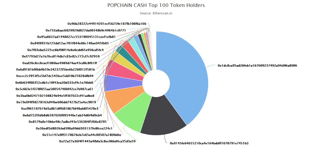 팝체인 지분 보유 상위 100개 계좌 현황./자료=이더스캔