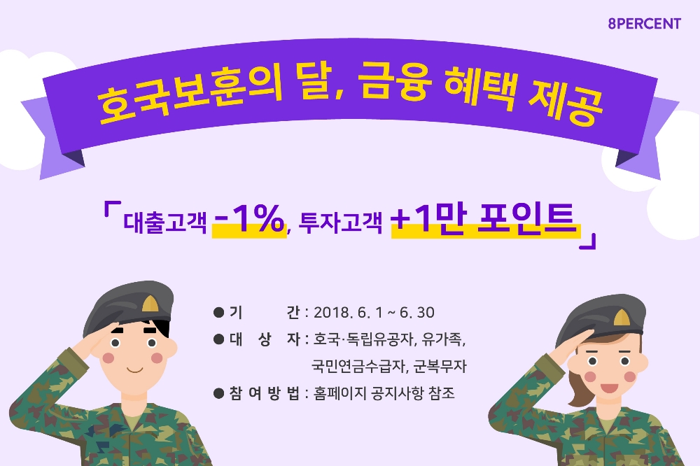 8퍼센트, 호국보훈의달 기념 대출 금리 1%포인트 우대
