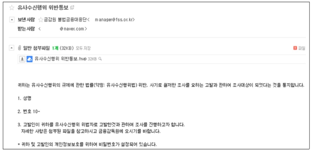 금감원 사칭 이메일 예시./사진=금융감독원