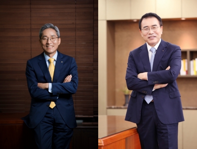 왼쪽부터 윤종규 KB금융지주 회장, 조용병 신한금융지주 회장 / 사진= KB금융지주, 신한금융지주