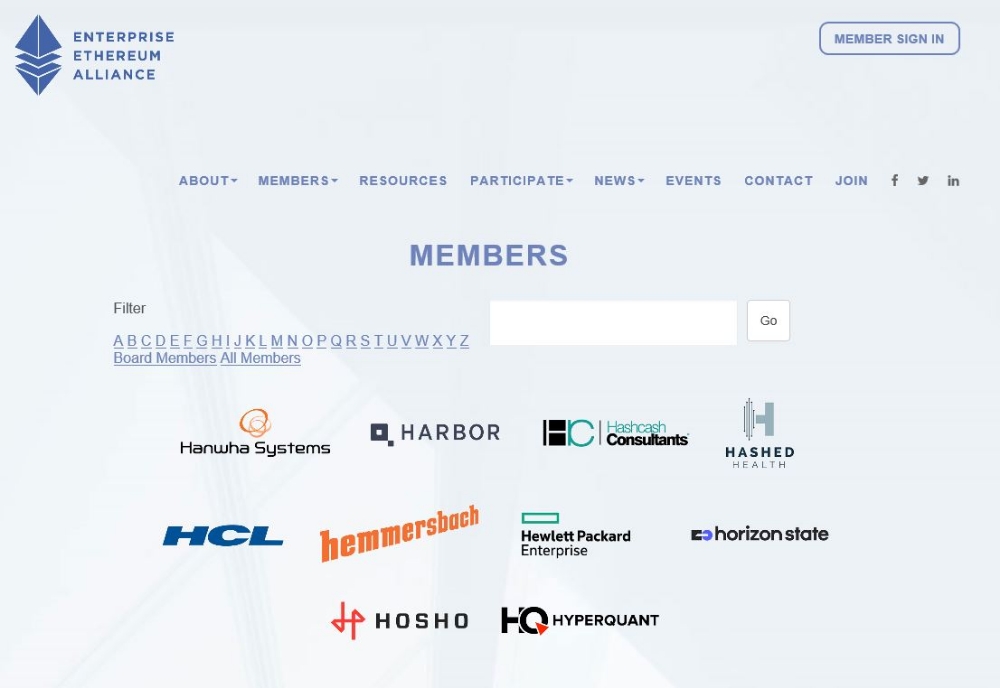 △EEA 공식 홈페이지. 회원사 목록에 한화시스템이 게시돼 있다