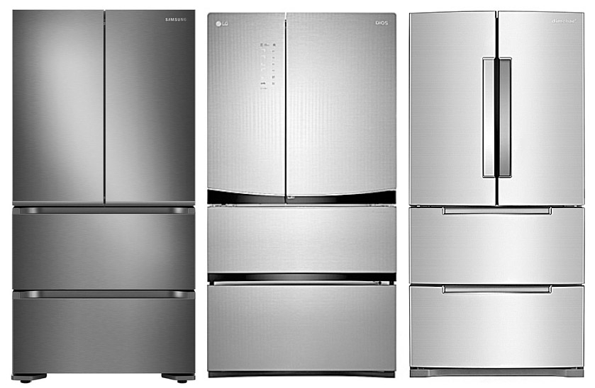 ▲ 삼성전자 ‘김치플러스’ 스탠드형, LG 디오스 ‘김치톡톡’ 스탠드형, 대유위니아 ‘딤채’ 스탠드형.