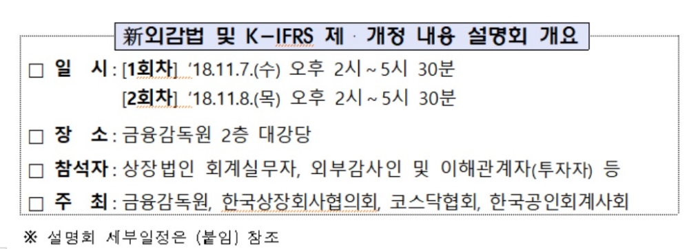 금감원, 신외감법·K-IFRS 제·개정 내용 설명회 개최