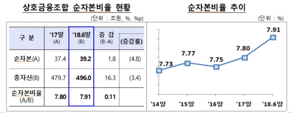 농협·신협 등 순자본비율 7.91%…사상 최대 수준
