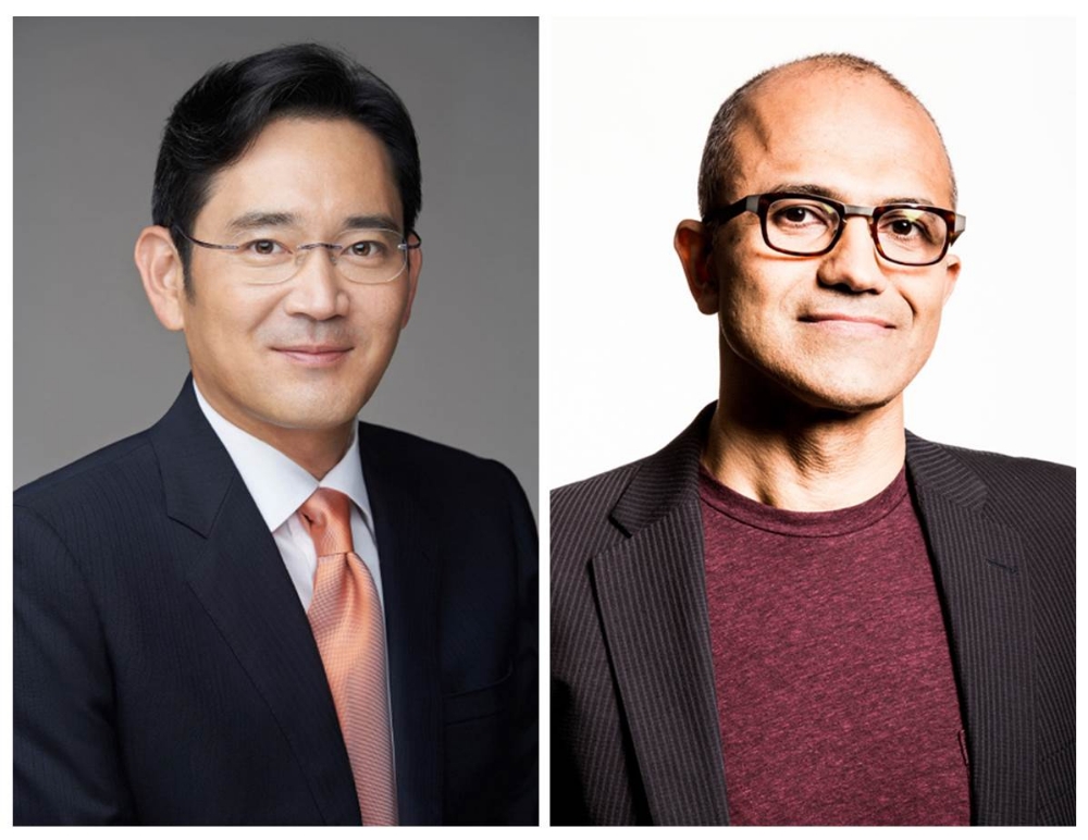 △이재용 삼성전자 부회장과 사티아 나델라(Satya Nadella) 마이크로소프트 최고경영자(CEO)