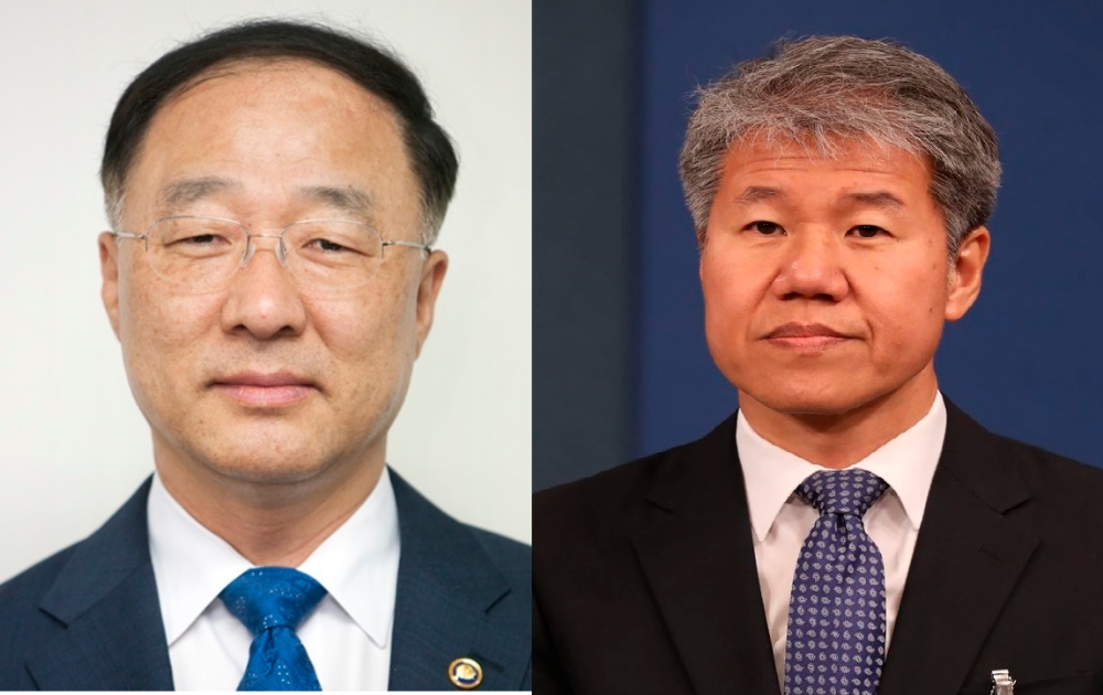 △홍남기 신임 경제부총리 (좌), 김수현 신임 청와대 비서실 정책실장 (우)
