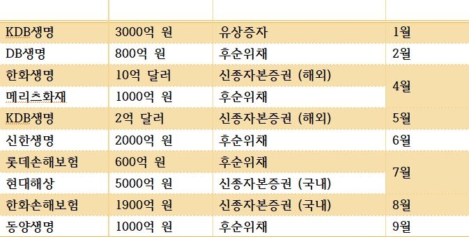 △올해 주요 보험사 자본확충 추이
