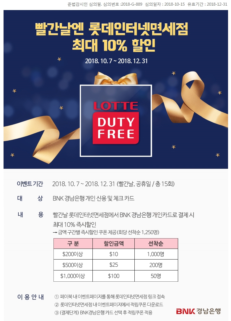 BNK경남은행, 경남BC카드 롯데인터넷면세점 할인 행사
