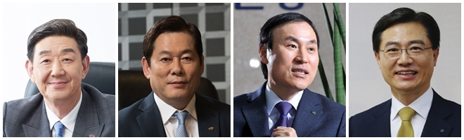 왼쪽부터 임진구·정진문 SBI저축은행 대표이사, 이계천 유진저축은행 대표이사, 김영표 신한저축은행 대표이사