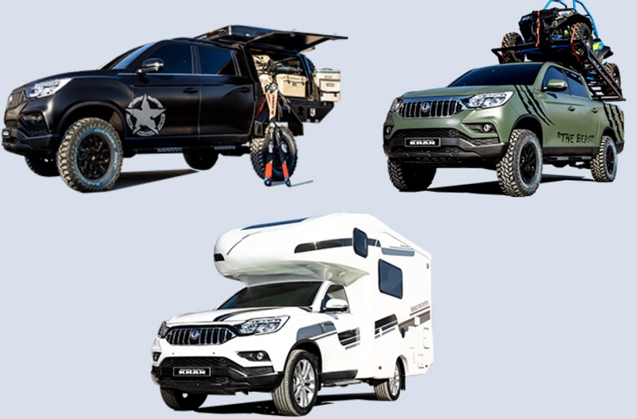 (왼쪽부터 시계방향으로) '렉스턴 스포츠 칸' 몬스터 박스, 익스트림 아웃도어, 럭셔리 캠핑. (출처=쌍용자동차)