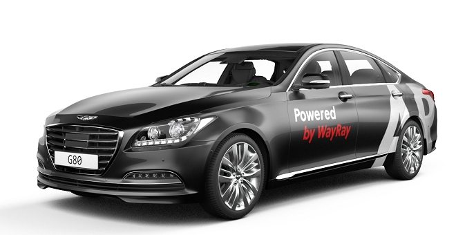 웨이레이의 홀로그램 증강현실 내비게이션이 탑재된 제네시스 G80의 외장 사진. (사진=현대차)