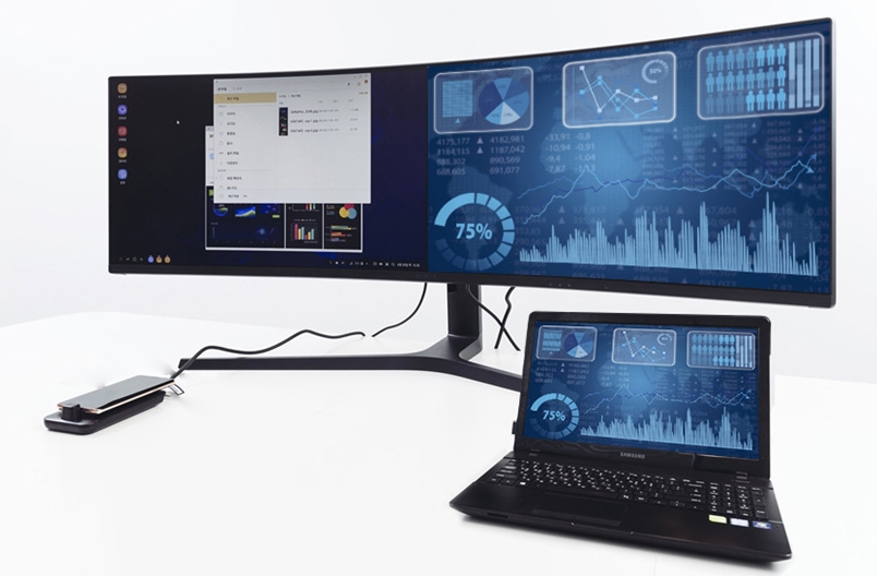 △게임 시장의 성장에 힘입어 수요가 증가하고 있는 커브드 모니터 49형 모델의 모습/사진=오승혁 기자(삼성디스플레이 블로그 캡처)