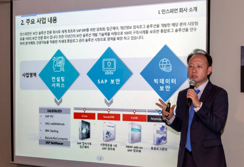 △최정규 인스피언 대표가 기업의 주요 사업 내용을 홍보하고 있다/사진=인스피언