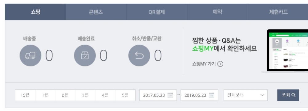 △네이버 페이 이용자의 현재 쇼핑, 콘텐츠, QR결제 등의 상황을 알려주는 표/사진=오승혁 기자