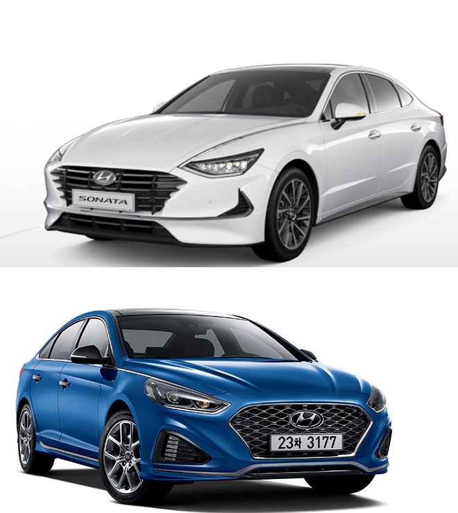 8세대 쏘나타(위)와 7.5세대 쏘나타 뉴라이즈. (사진=현대차)