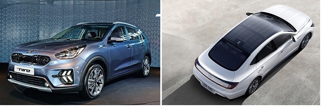 기아 니로(왼쪽)과 쏠라루프가 탑재된 쏘나타 하이브리드. (사진=각사)