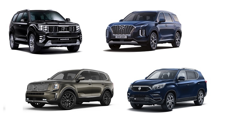 (왼쪽 위부터 시계방향)기아 모하비 더 마스터, 현대 팰리세이드, 쌍용 G4렉스턴, 기아 텔루라이드.