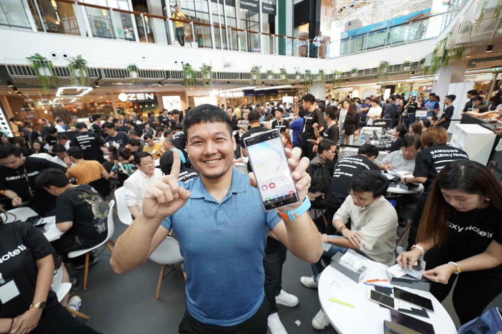 △삼성전자 갤럭시 노트10의 태국 사전 공개 행사 모습/사진=삼성전자
