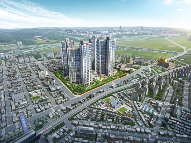 금호건설이 시공하고 코람코자산신탁이 시행하는 충남 아산 '모종 금호어울림 아이퍼스트' 광역 투시도. /사진=금호건설