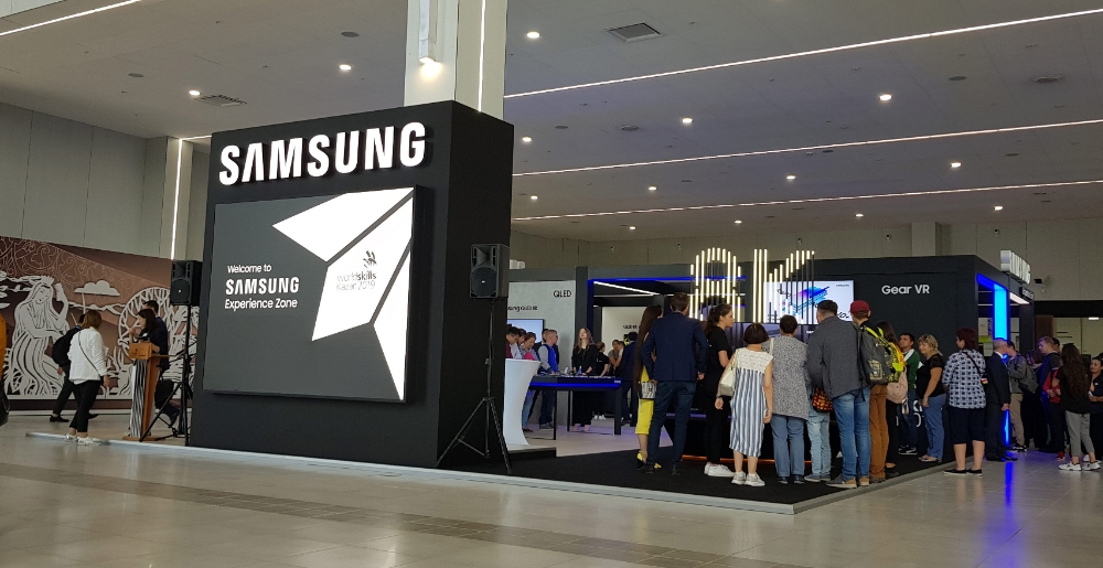 △삼성전자가 러시아 카잔에 설치판 제45회 국제기능올림픽대회의 부스 모습/사진=삼성전자