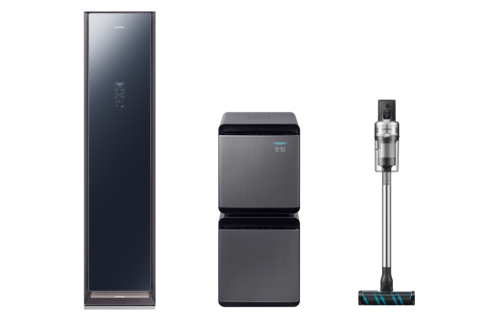 △삼성전자 가전 3종의 모습. 에어드레서, 무풍 큐브, 무선청소기 제트(왼쪽부터)/사진=삼성전자
