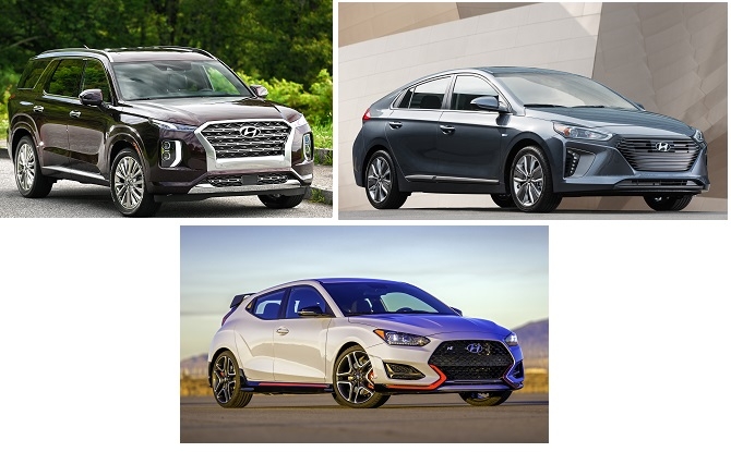 (왼쪽부터 시계방향)팰리세이드, 아이오닉 하이브리드, 벨로스터N. (사진=HMA)