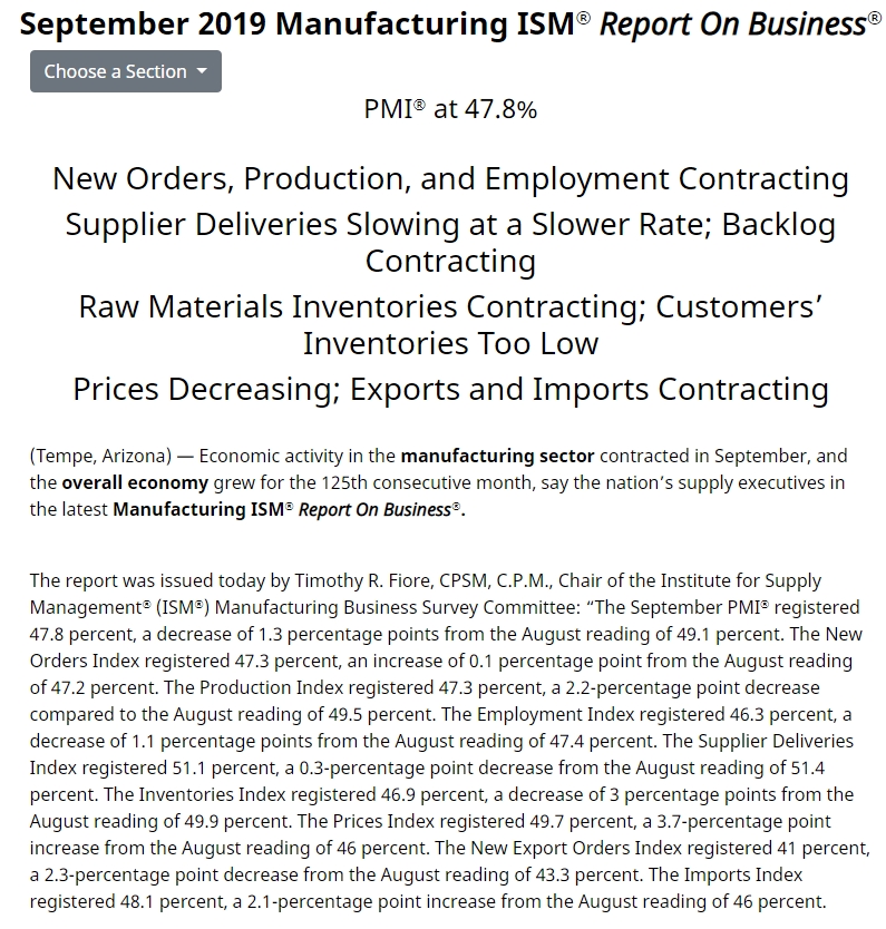 1일 발표된 ISM제조업 지표의 부진 이후 비제조업 지표까지 좋지 않게 나오면서 경기 우려가 커졌다/자료=ISM 홈페이지