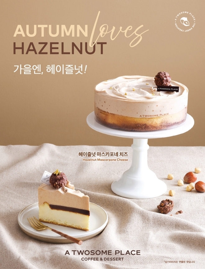 투썸플레이스는 26일 깊어가는 가을을 맞아 ‘헤이즐넛 마스카포네 치즈’ 케이크를 출시한다. /사진=투썸플레이스.
