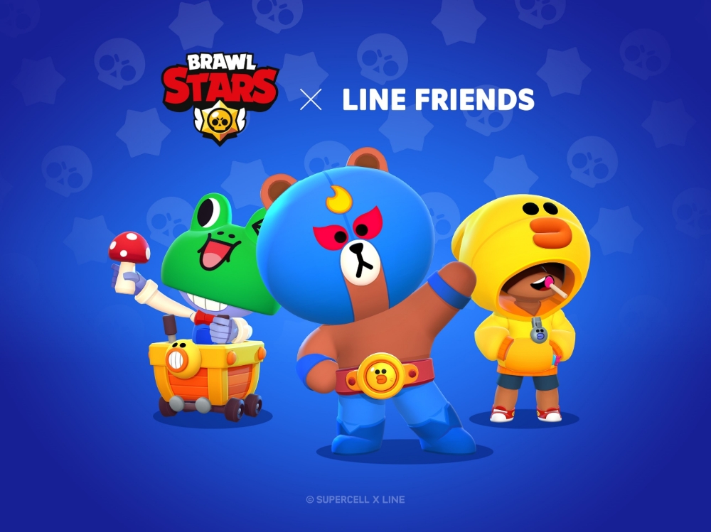 △라인프렌즈의 대표 캐릭터 브라운(가운데), 샐리(우측), 레너드(좌측)이 게임 브롤스타즈처럼 입은 모습/사진=라인프렌즈