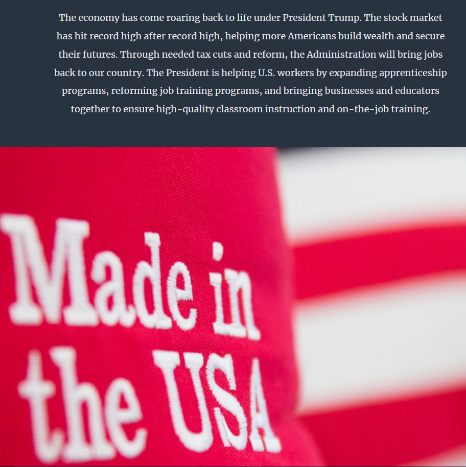 사진: 백악관의 경기 상황에 대한 홍보, 출처: 백악관 홈페이지