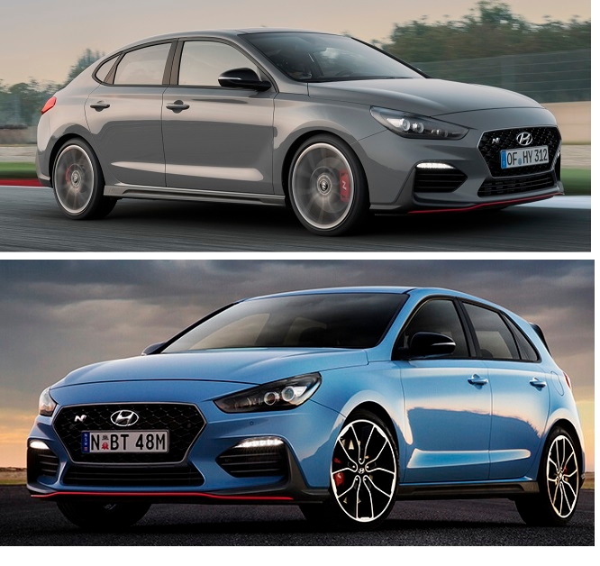현대 i30 패스트백 N(위)와 I30N.