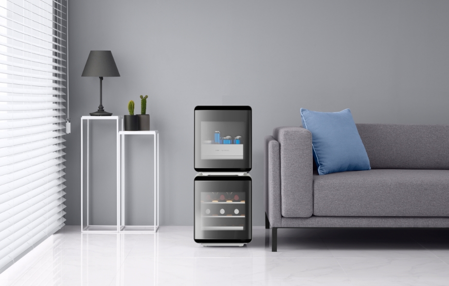 삼성전자 큐브 냉장고를 거실 인테리어에 적용한 모습/사진=삼성전자