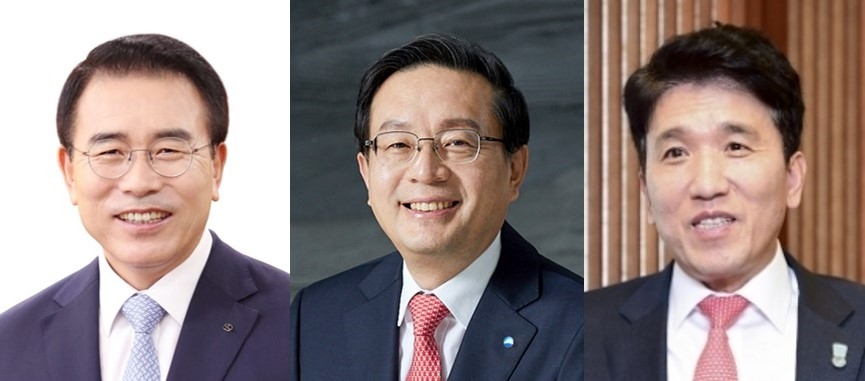 조용병 신한금융 회장(왼쪽), 손태승 우리금융 회장(가운데), 함영주 하나금융 부회장./사진=각 사