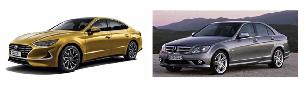 현대 쏘나타 DN8(왼쪽)과 벤츠 C220 CDI.